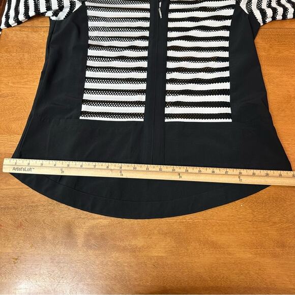 Weekends by Chico’s Women's Sz 1 US 8 M Striped Mesh Jacket Black White Academia - Picture 11 of 15